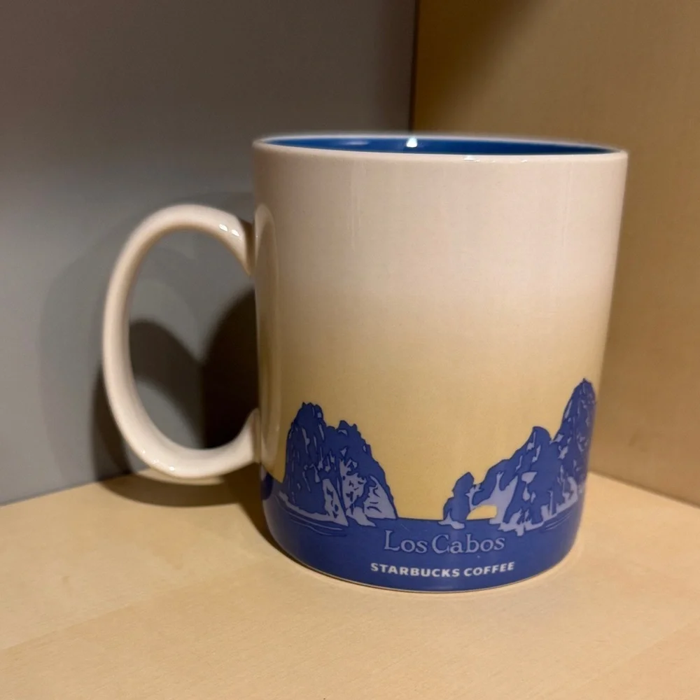 Starbucks Los Cabos Cream & Blue Fish Coffee Mug 16 oz